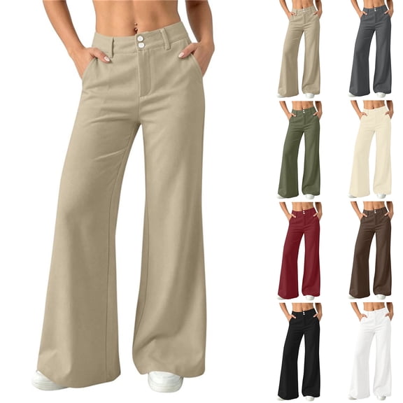 YanHoo Dress Pants for Women Elastic Waist Loose Wide Leg Pant Casual Work Business Trousers with Pockets
