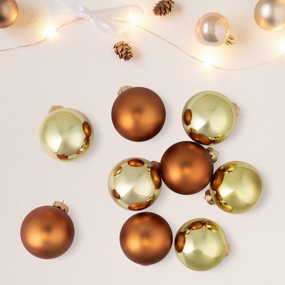 Northlight 2-Finish Glass Ball Christmas Ornaments - 2.5" (65mm) - Gold and Bronze - 9ct