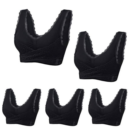 GERsome 5 Pack Assorted Color Sports Bras for Women Front Criss Cross Bras Side Buckle Lace Sports Bras Wireless Push Up Seamless Bra Full Coverage T-Shirt Bra