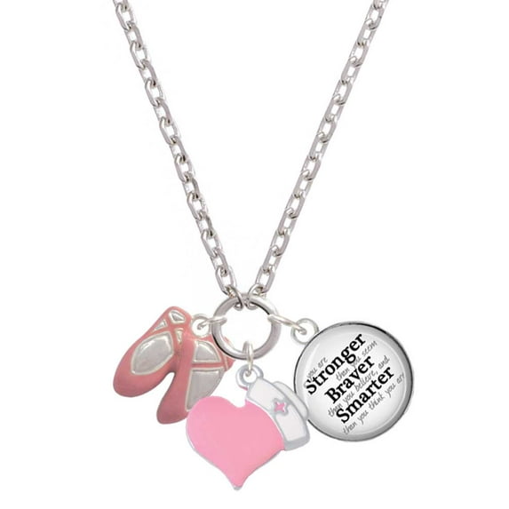 Delight Jewelry Silvertone Large Pink Ballet Slippers - Light Pink Heart Nurse Strong Zoe Necklace