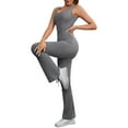 thumbnail image 4 of INSPIRE CHIC Women's Hollow Back Bodysuit 1 Piece Body Full Suit Long Pants Leggings Workout Fitness Catsuit XL Gray, 4 of 5