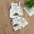thumbnail image 4 of Toddler Infant Baby Boy 2Pcs Summer Outfits Set Dinosaur Print Sleeveless Tank Vest Top+Drawstring Pocket Shorts, 4 of 7