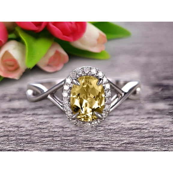 8x6mm Oval Cut 1.50 Carat Champagne Diamond Moissanite Engagement Ring Anniversary Gift On 10k White Gold Art Deco