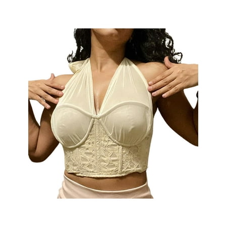 

Binpure Ladies Slim Lace Fishbone Camisole Hanging Neck Midriff-baring Tops