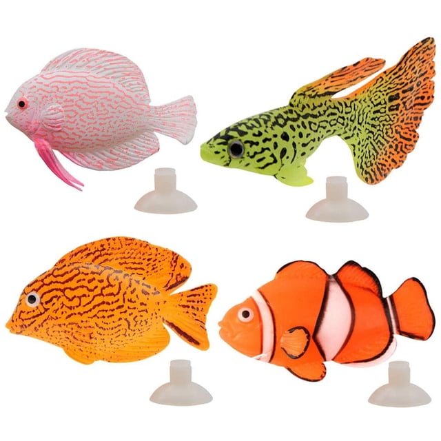 Aquarium Silicone Fake Fish Fake tropical Fish Plastic Sea Creatures Set Landscape Floating Ornament for Fish Tank Decoration Artificial Fish Aquarium Toy Fish Tank (4 Pieces)
