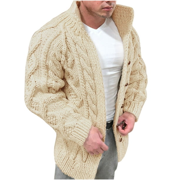 Hfyihgf Mens Cardigan Sweaters Long Sleeve Stand Collar Cable Knitted ...
