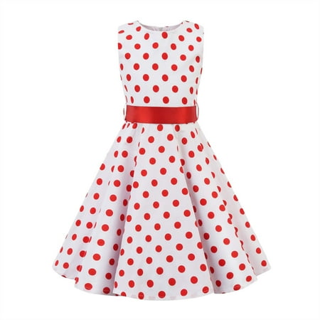 

Girls Vintage Dresses Sleeveless Girls Dress 50s Retro Kids Dresses Swing Rockabilly Party Dresses Floral Printed Swing Dresses with Belt