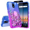 thumbnail image 2 of Liquid Glitter Phone Case for Cricket Debut 4G / AT&T Calypso 2 (U319AA) Ring Kickstand Case Cover w/Tempered Glass Screen Protector - Purple/Blue, 2 of 6