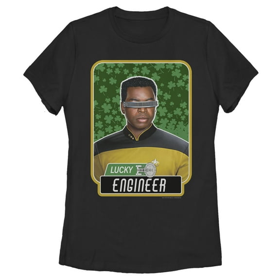 Women's Star Trek: The Next Generation St. Patrick's Day Lucky Engineer La Forge  Graphic Tee Black Medium