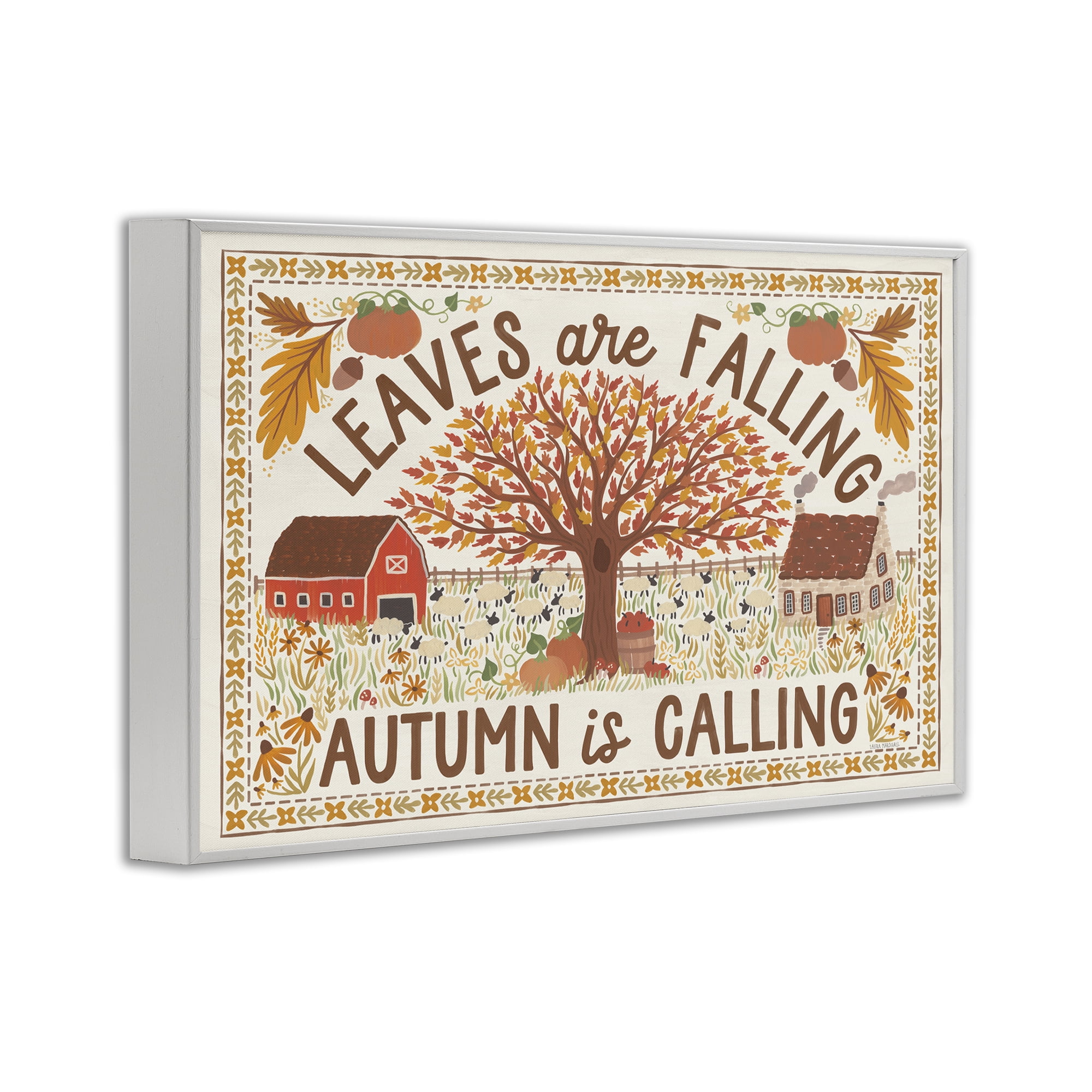 Stupell Industries Leaves Are Falling Scene Landscape Painting White Framed Art Prints Wall Art, 18 x 12