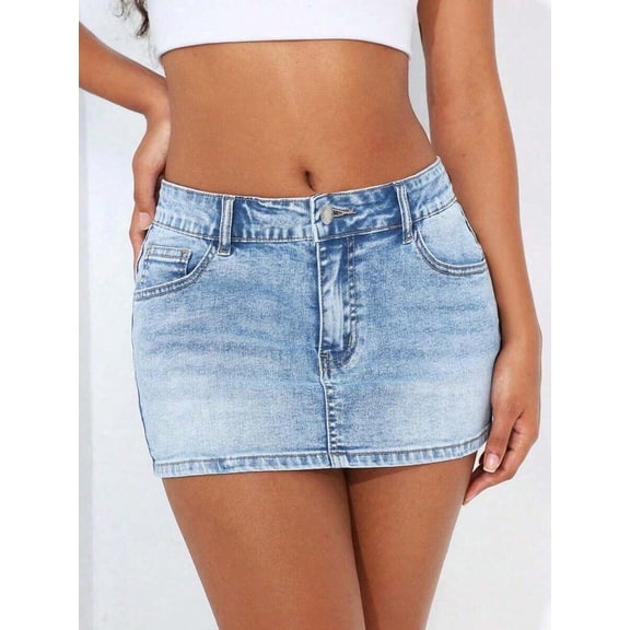 Light Wash High-Waisted Bodycon Mini Denim Skirt