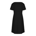 thumbnail image 5 of Women's Summer Dresses Under $10 Casual V Neck Solid Color Loose Elastic Short Sleeve Dress Skirt, 5 of 5
