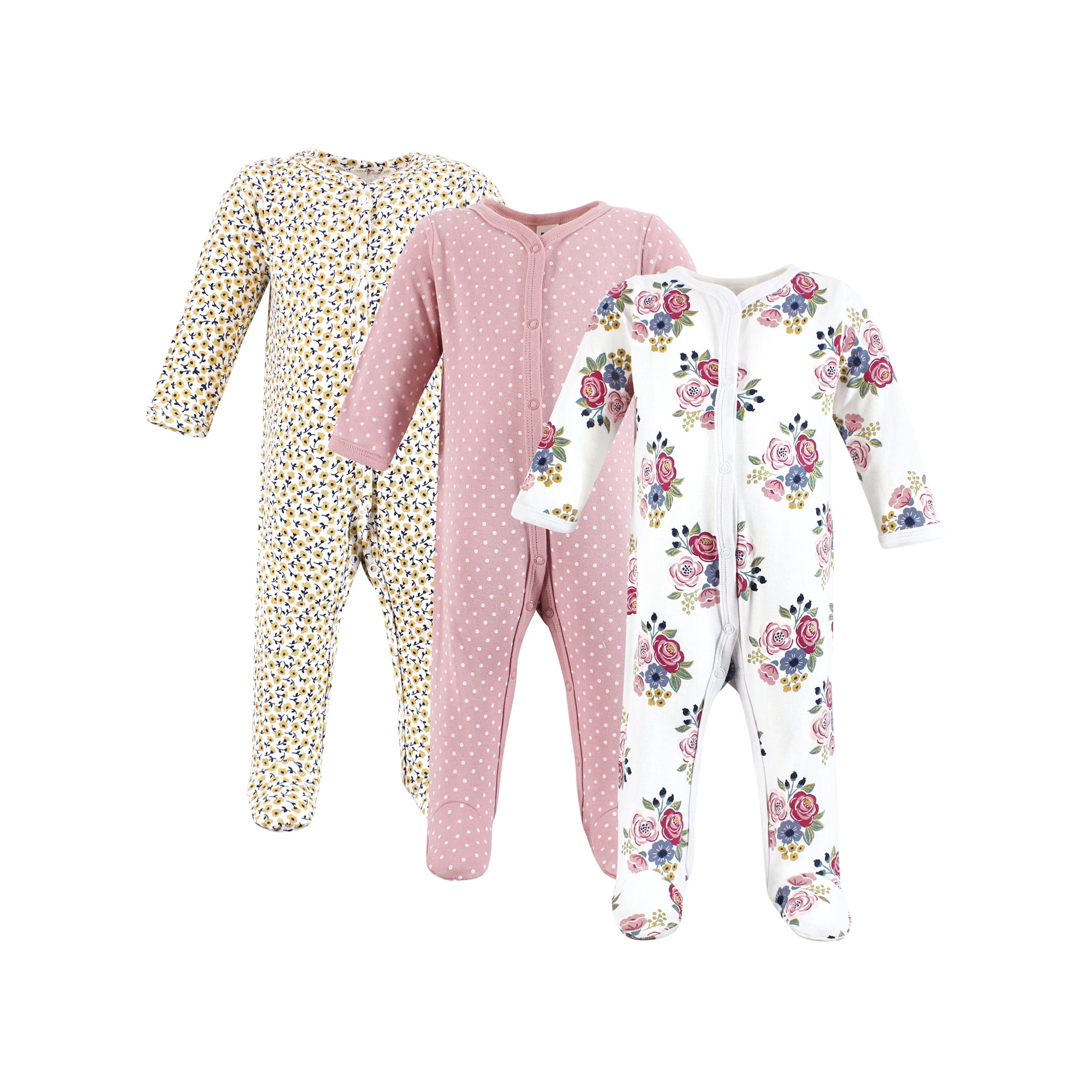 Hudson Baby Long Sleeve Sleep and Play, 3-Pack, Newborn-9 Months
