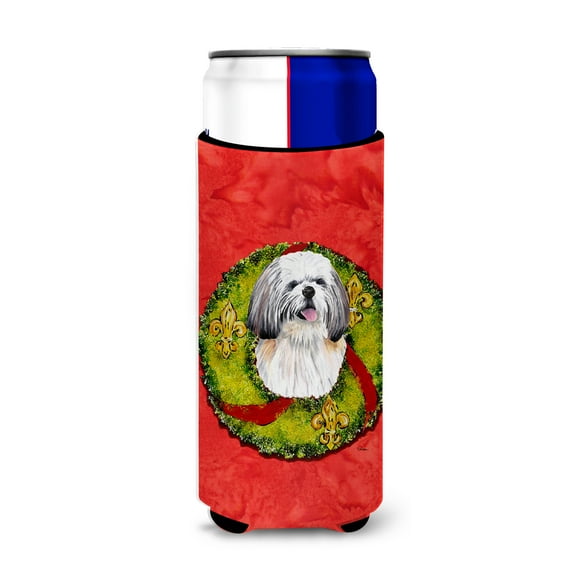 Shih Tzu Christmas Wreath Ultra Hugger for slim cans