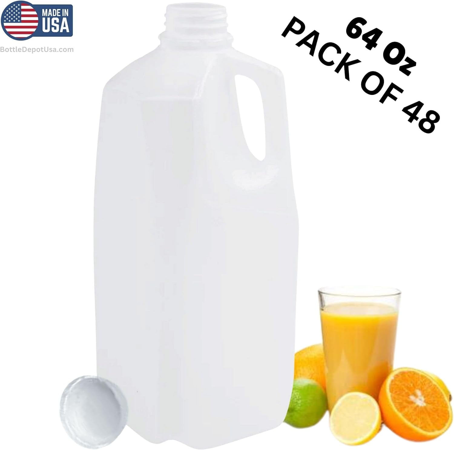 (48 PACK) 64 Oz. Empty Plastic Juice Bottles with Tamper Evident White Screw Caps - Half Gallon, Smoothie Bottles - Ideal for Juices, Ice Coffees, Milk, Smoothies, Picnic's and Even Meal Prep