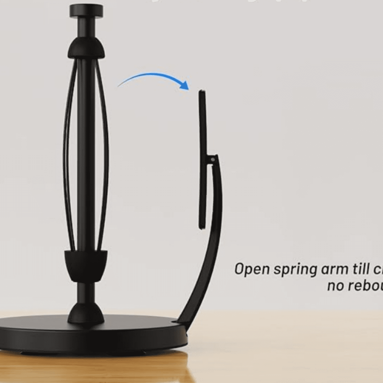 Paper Towel Holder Countertop, Black Paper Towel Holder with Spring Activated Arm and Damping Effect, Simply Tear Paper Towel Stand for Bathroom and Kitchen (Black)
