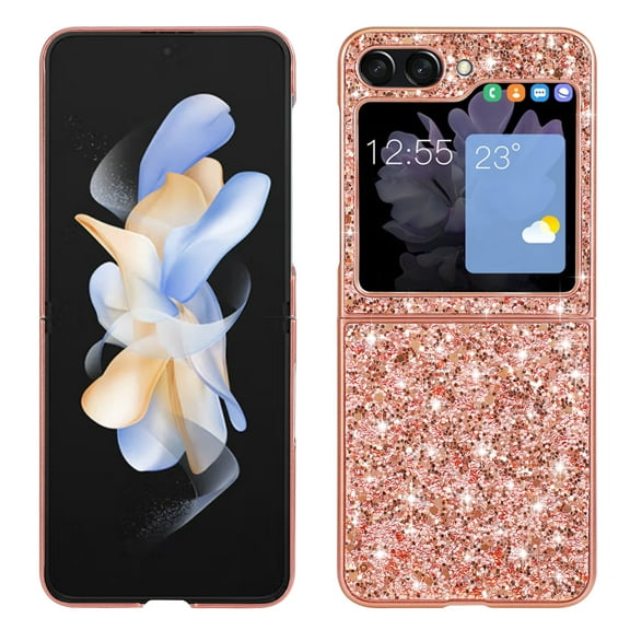 Nalacover Glitter Case for Samsung Galaxy Z Flip 6, Sparkle Crystal Bling Slim Lightweight Cover with Military Grade Silicone Rubber Shockproof Anti-Scratches Case for Girls Women, Rosegold