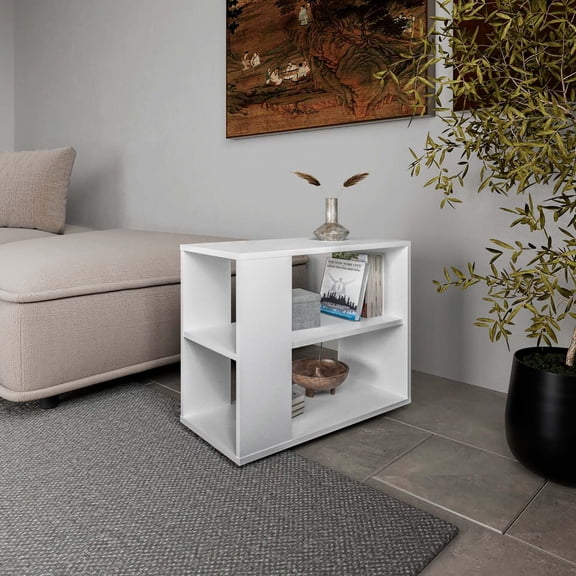 FM FURNITURE Rio Verde Side Table Engineered Wood with Open Storage White
