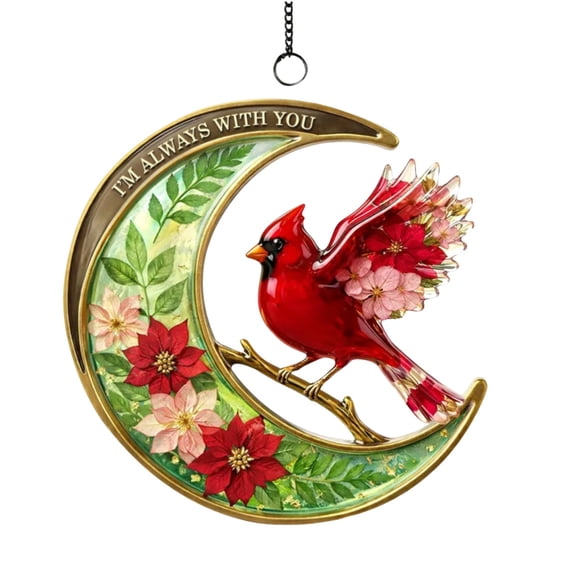 Cardinal Suncatcher Stained Glass Red Bird Window Hanging Pendant 15x15cm, Indoor Outdoor Decor