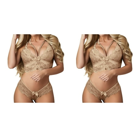 Wijhcboe 2 Pack Women Lace Lingerie Set with Garter Belt Plus Size Lingerie Corset Lace Garter Set for Bride Lace Floral Bralette Bra Women Sexy Lace Lingerie Set Two Piece Underwear Lace Thong Set