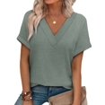 thumbnail image 3 of Womens Short Sleeve Sweater Waffle Knit Tops V Neck Spring Summer T Shirts Casual Blouses Outfits Green S, 3 of 8