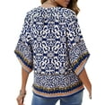 thumbnail image 4 of UVN Womens Summer Blouses Bohemian 3/4 Bell Sleeve Shirts for Women V Neck Flowy Casual Pleated Tops, 4 of 8