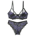 thumbnail image 1 of Conjunto de sujetador y bragas de encaje floral de malla con push-up de talla grande para mujer INSPIRE CHIC, negro y púrpura, 44E-2XL, 1 of 1