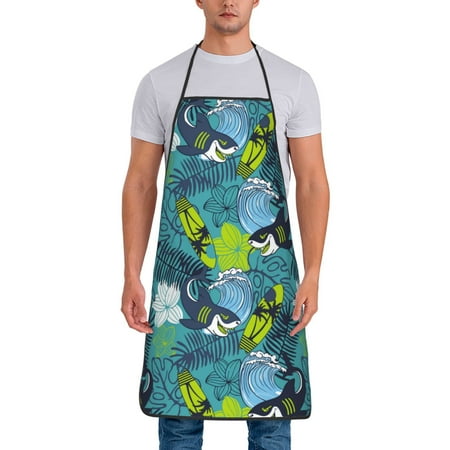 

Apron for Men Women Palm leaf surfboard shark Waterproof Chef Kitchen Baking Apron with Long Ties Aprons for Cooking Baking and Gardening Kitchen Collection