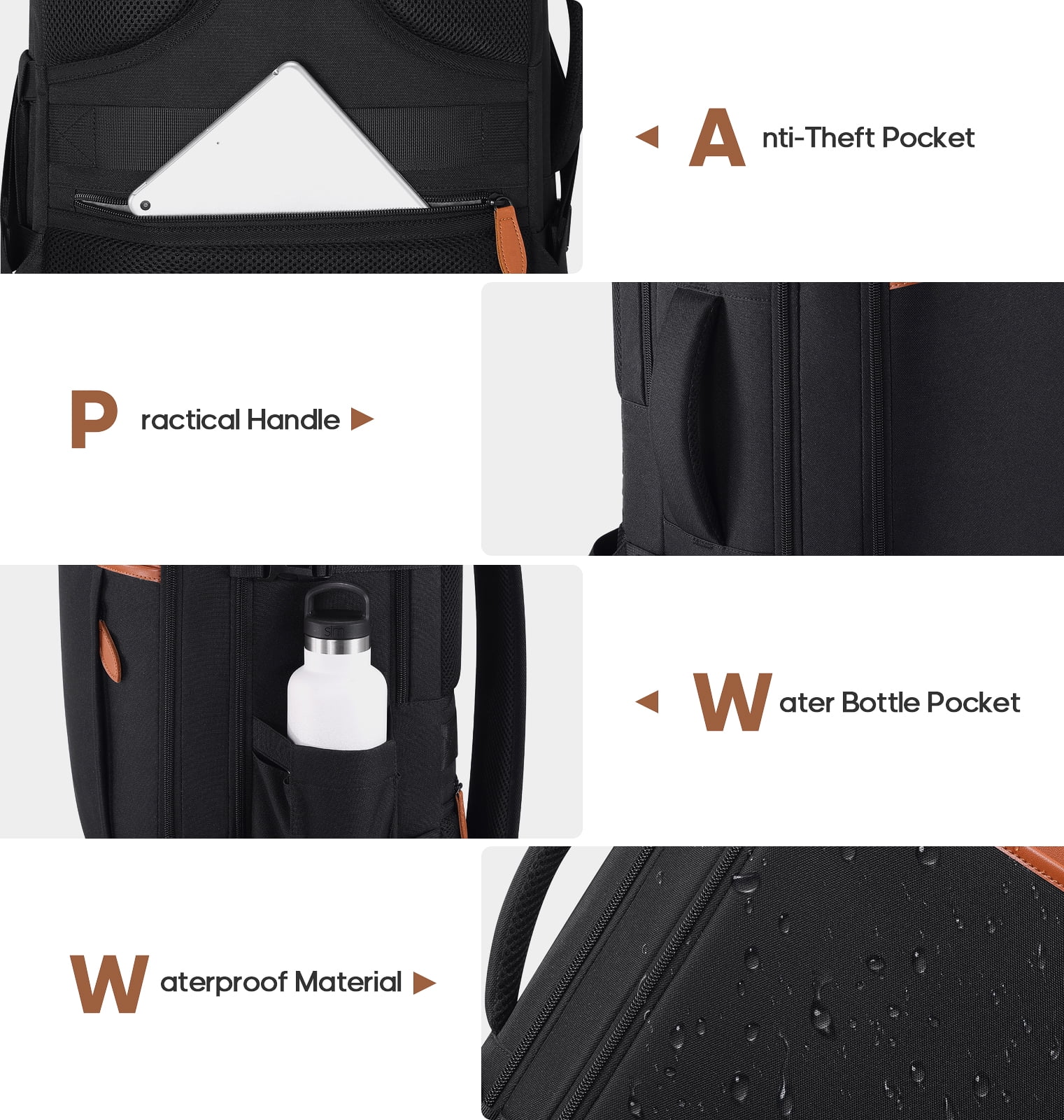 UKEIN Travel Backpack for Men & Women Carry On Backpack Flight Approved 40L Waterproof Anti-Theft Personal Item Backpack with Packing Cubes and Shoe Pocket