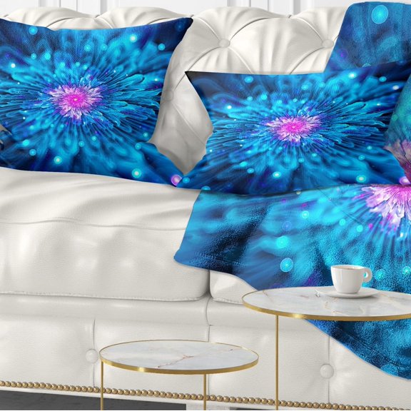 Designart Magical Blue Glowing Flower - Floral Throw Pillow - 12x20