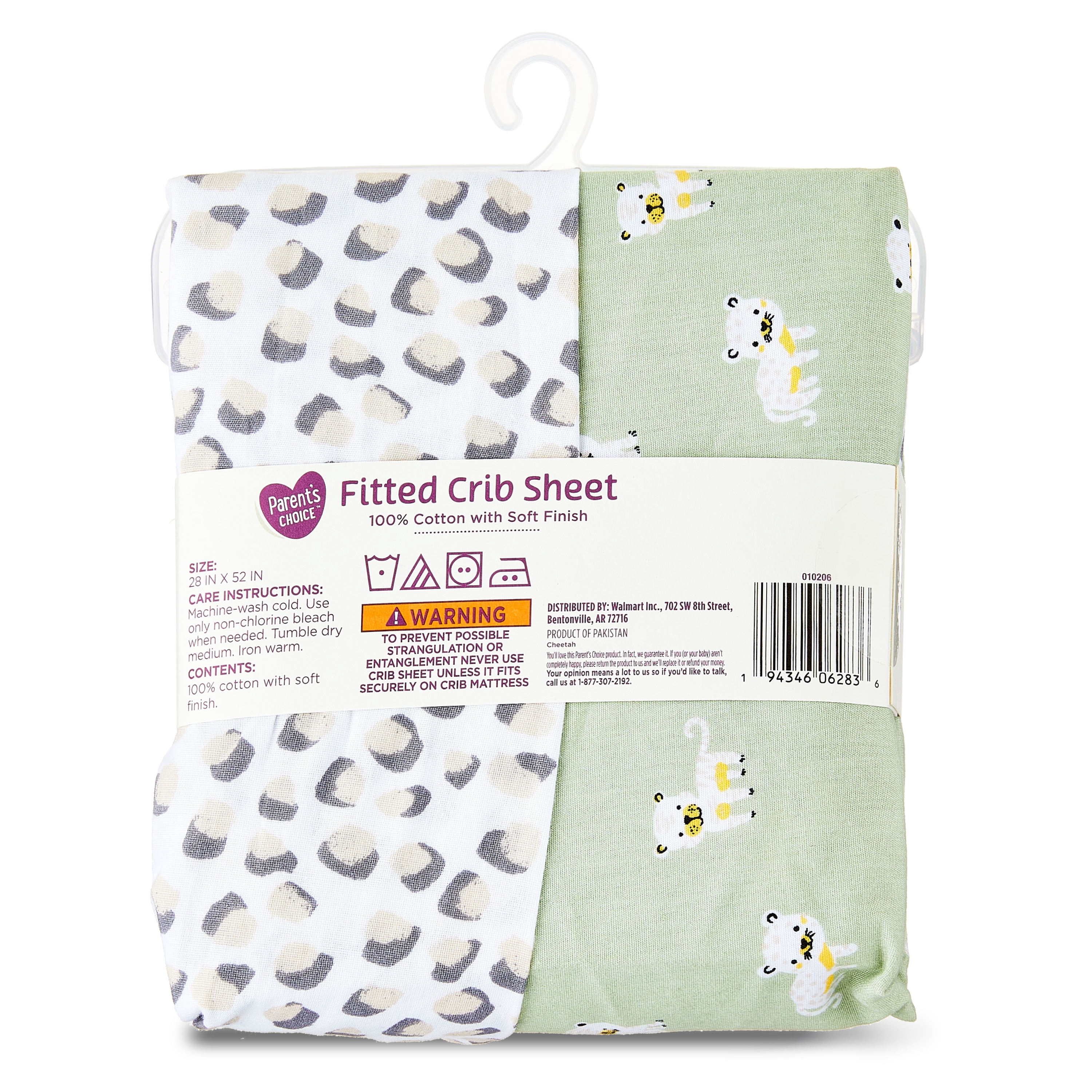 Parent's Choice 2-Pack 100% Cotton Infant Fitted Crib Sheets, Cheetah