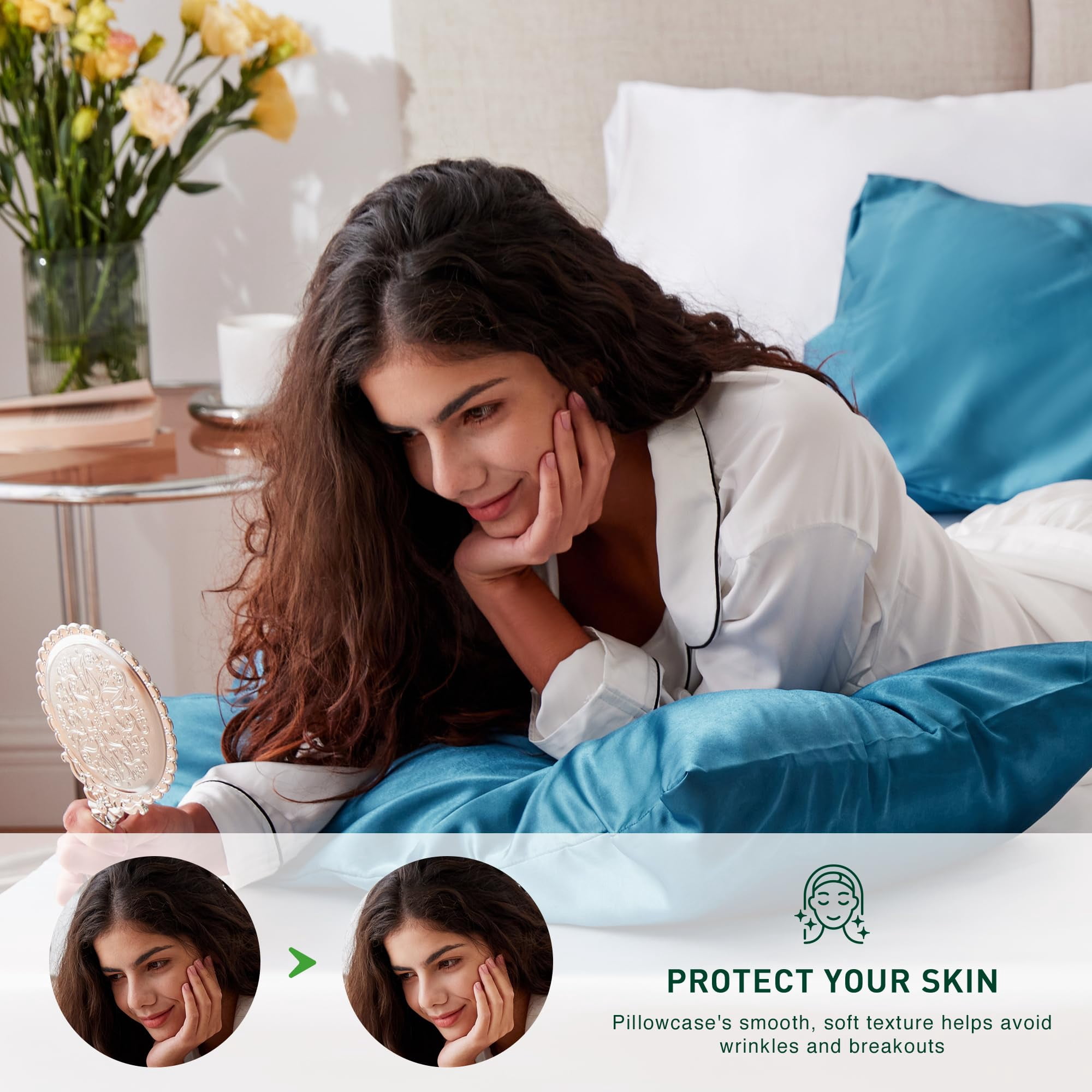 LOUDKS Satin Pillowcase Set of 2 Queen Size 20x30, Cooling Pillow Covers for Hair and Skin, Silky Smooth with Envelope Closure, Similar to Silk, White
