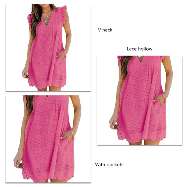 V Neck Dress, Lined With Shorts Dress Lace Design Eyelet Hem Hollow For Dating ANGGREK Otros