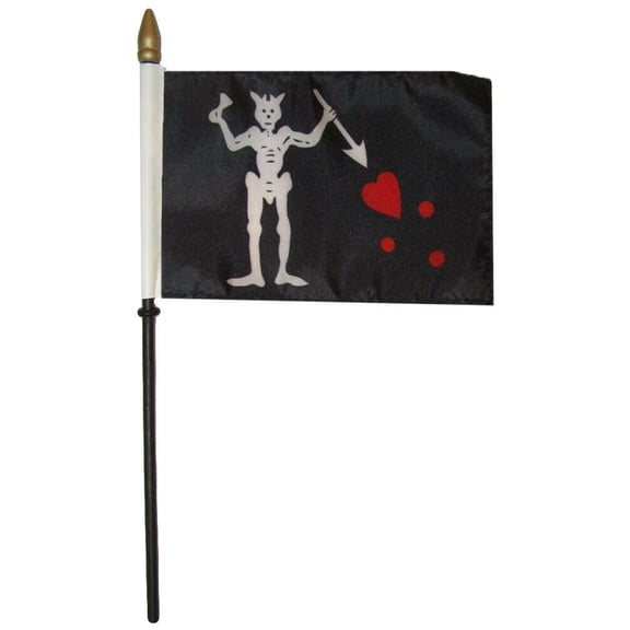 Pirate Blackbeard 4"x6" Flag Desk Table Set Wooden Stick Staff