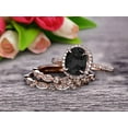 thumbnail image 3 of Milgrain Art Deco 3 Carat Black Diamond Moissanite Engagement Ring 10k Rose Gold 8x6mm Oval Cut Gemstone Promise Ring Trio Set Glaring Staggering Ring, 3 of 5