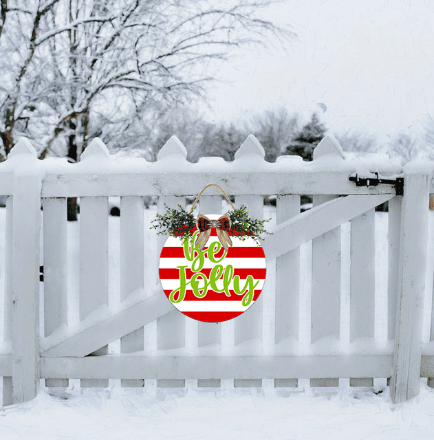 Eveokoki Be Jolly Door Hanging Sign 11 inch Wooden Wall Sign, Rustic Holiday Wreath Decor for Front Door Porch Home Window Wall Farmhouse Decorations