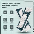 thumbnail image 1 of Spanish Mechanical Gaming Keyboard with Ñ Key, 90% Compact Hot Swappable Brown Switch, White Backlit, Wired USB C with Numpad, White Dark Blue for PC Office, 1 of 10