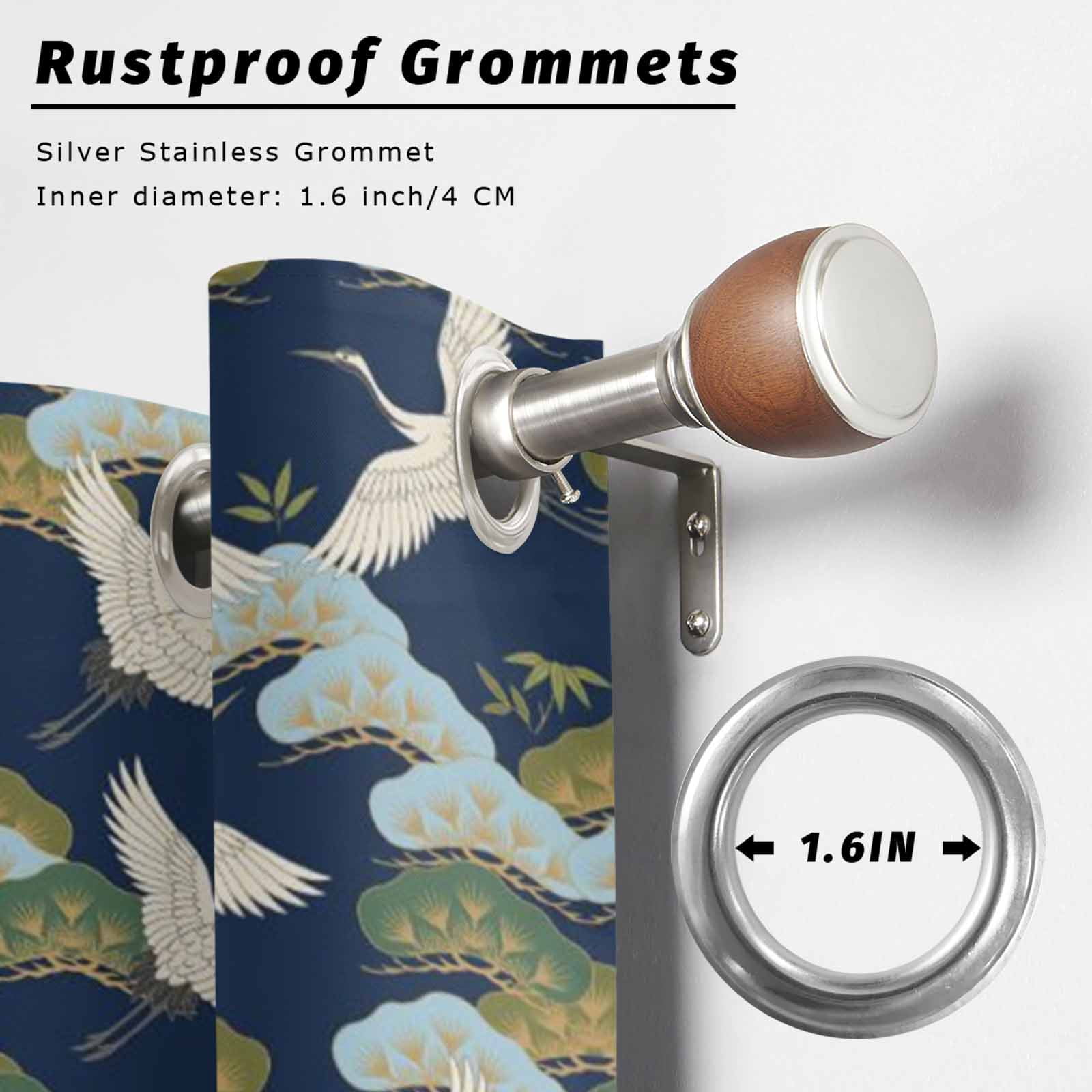 Flying Cranes Outdoor Curtains for Patio, Gold Pine Branches Navy Blue Background Sunshade Privacy Drapes Grommet Waterproof Outside Curtains for Porch/Cabana/Balcony 54"x 108", 1 Panel