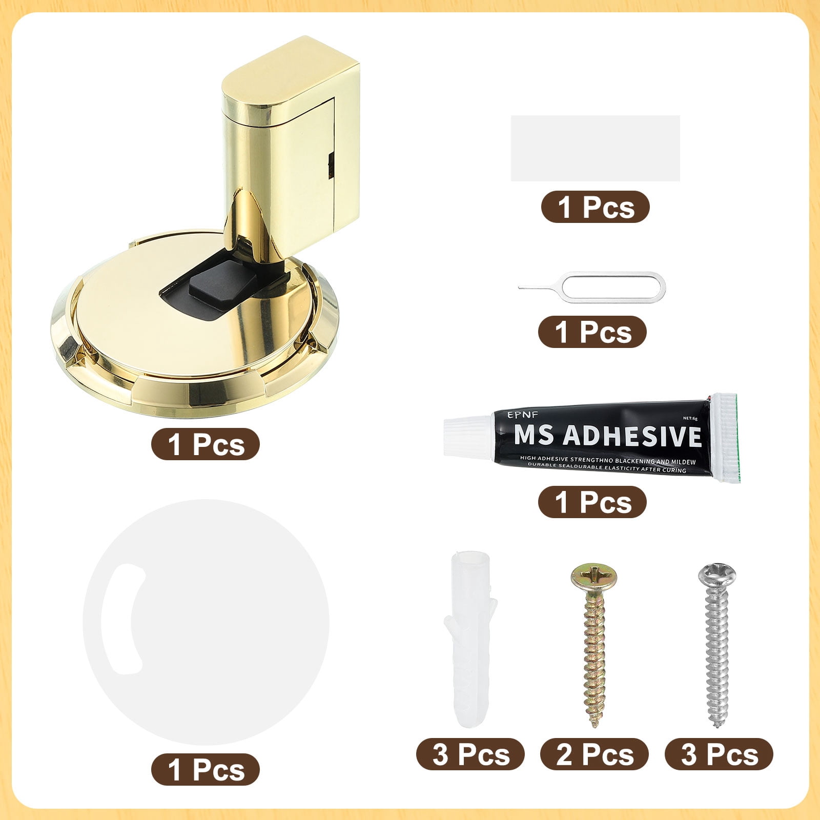 Magnetic Door Stopper, Silent Magnetic Floor Door Stop with Adhesive, Gold