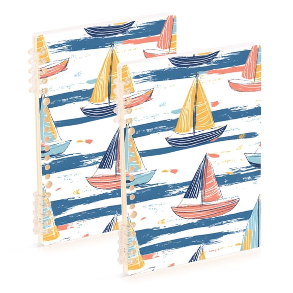 FORMRS 1-Subject Spiral Notebook 8" x 5" College Ruled 60 Refillable Sheet A5 Hard Cover, 2 Pack, White Hand Drawn Sailboats