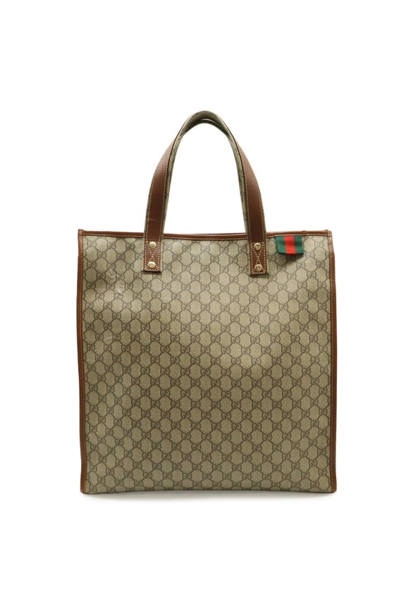 Pre-Owned GUCCI GG Supreme Tote Bag Shoulder Leather White Brown 233081
