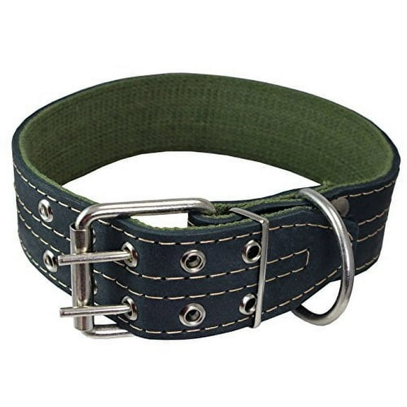 Genuine Leather Dog Collar 1.75" Wide Padded (Neck Circumference: 17.5"-21", Black)