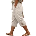 thumbnail image 2 of Levmjia Women's Plus Size Capri Pants Loose Fit Cropped Pants with Pockets Elastic Waist Solid Color Casual Summer Pants with Lace Detail, 2 of 6
