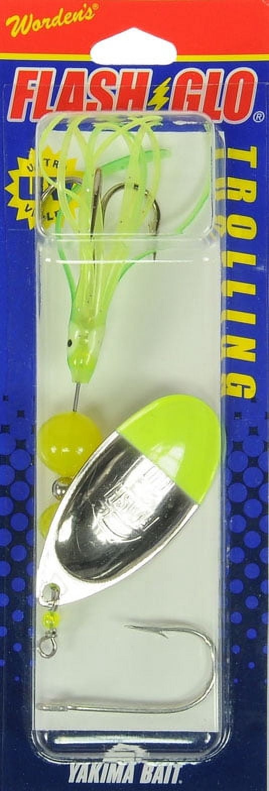 Worden's Flash Glo 4-3/4" UV Squid Spinners Trolling Model, Nickel Chartreuse Tip