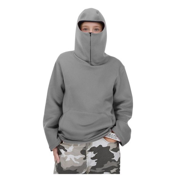 OGLCCG Balaclava Hoodie for Kids Zip Face Mask Long Sleeve Fleece Hooded Sweatshirt Fall Winter Soft Warm Pullover Tops For Girls Boys 3-15 Years