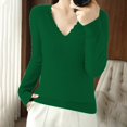 thumbnail image 1 of IMENGL Women's spring solid short lace v neck pullover, Green L, Size M-2XL, 1 of 4