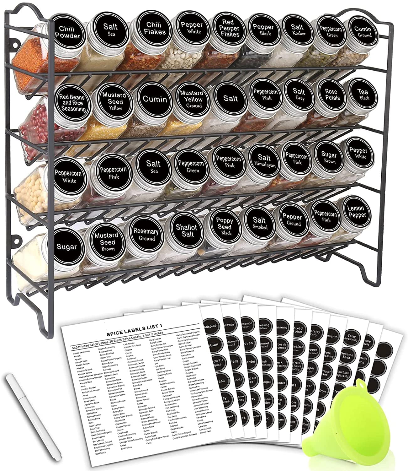 Spice Rack Organizer with 36 Empty Square Spice Jars, 396 Spice Labels