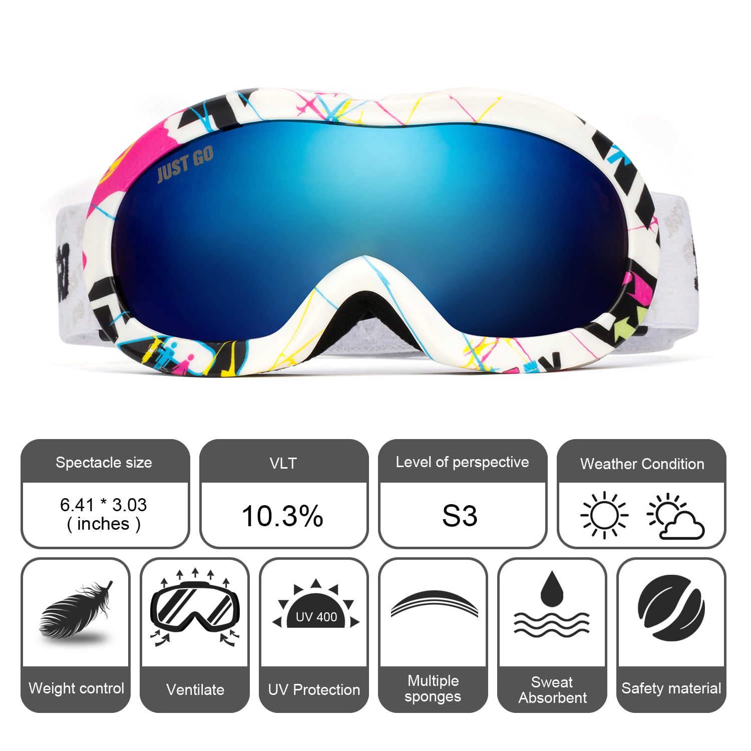 Cloud 9 - Ski Snowboarding Goggles Kids Blue Camouflage Silver Mirror Lens  Snow