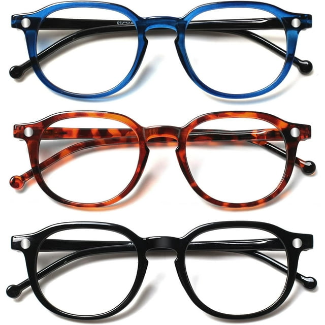 GFDYREE 3 Pack Reading Glasses Spring Hinge Stylish Readers Black/Tortoise for Men and Women