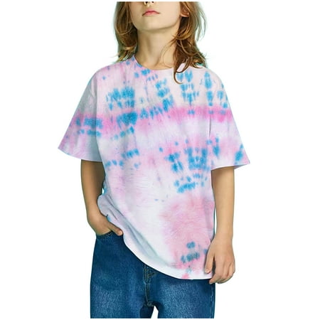 

Tejiojio Girls and Toddlers Soft Cotton Clearance Girls Boys Fashion Short Sleeve Gradient Print Tops Child Crewneck Summer Casual Loose Tshirt